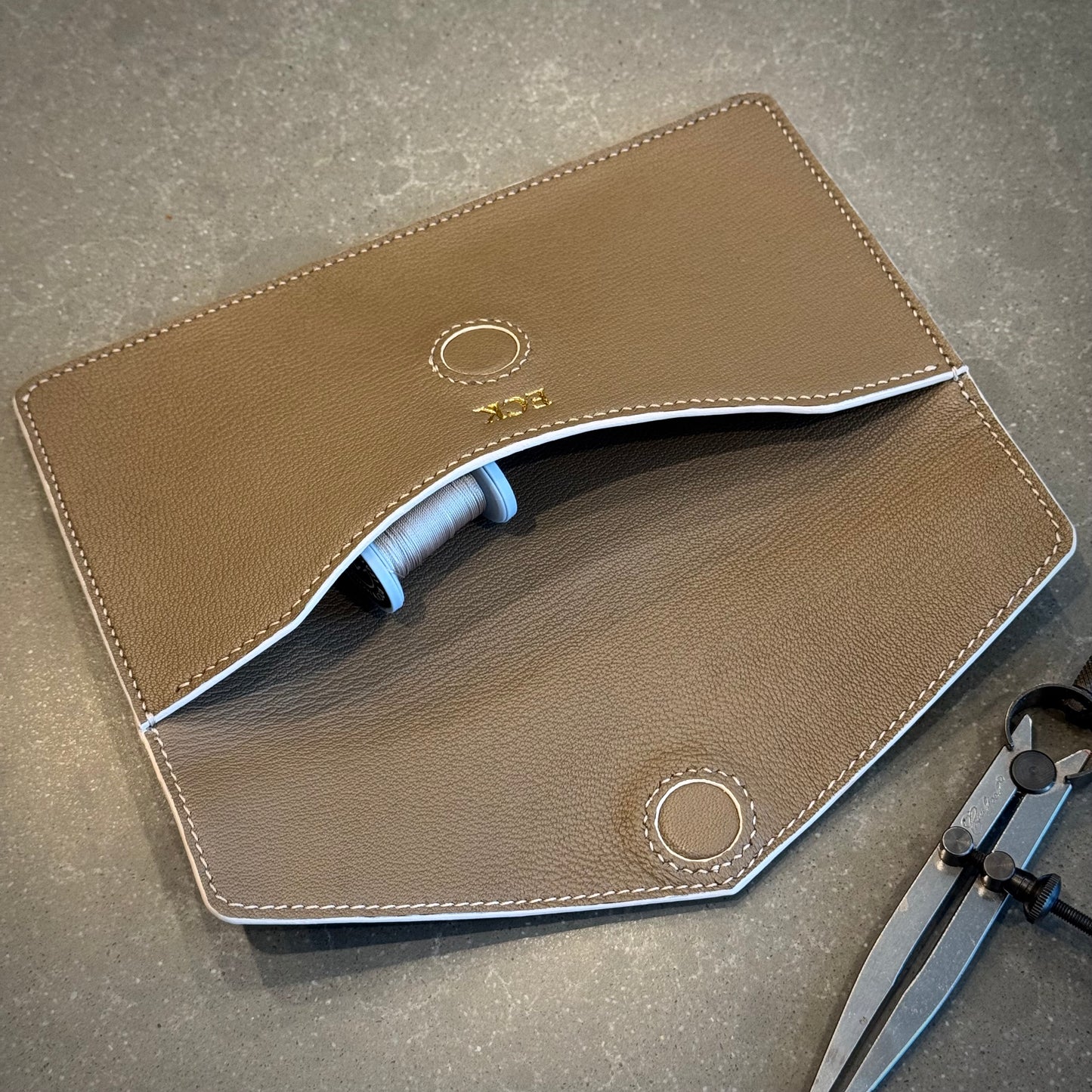 Taupe Prelude Clutch open upside down