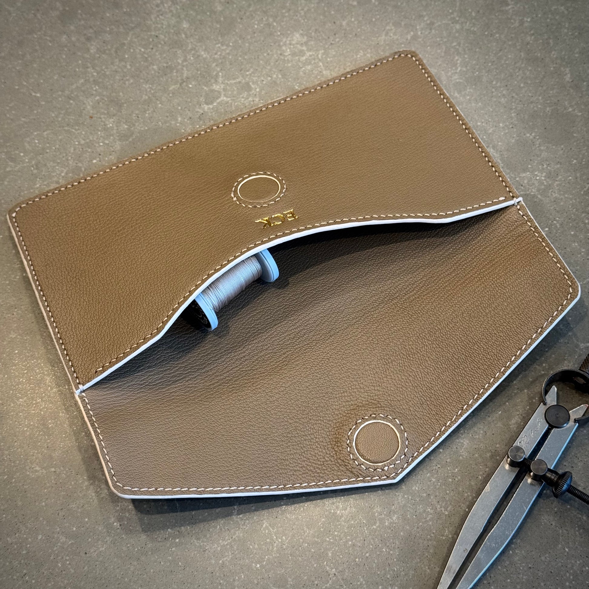 Taupe Prelude Clutch open upside down